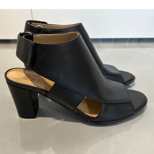 Naturalizer Lucky Black Peep Toe Block Heel Sandals Ankle Strap Women 8M
